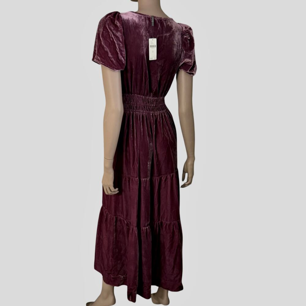 Anthropologie Somerset Velvet Maxi Dress XS Mauve Rose Pink Smocked Boho NWT - Picture 3 of 8